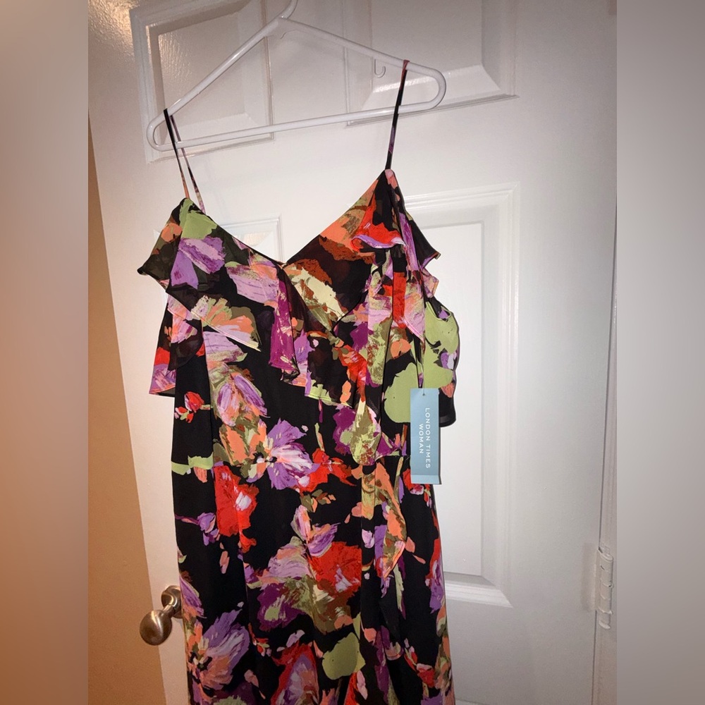 NWT London Times Petite Floral-Print Cold Shoulder Maxi Dress Size: 20W - Picture 5 of 16